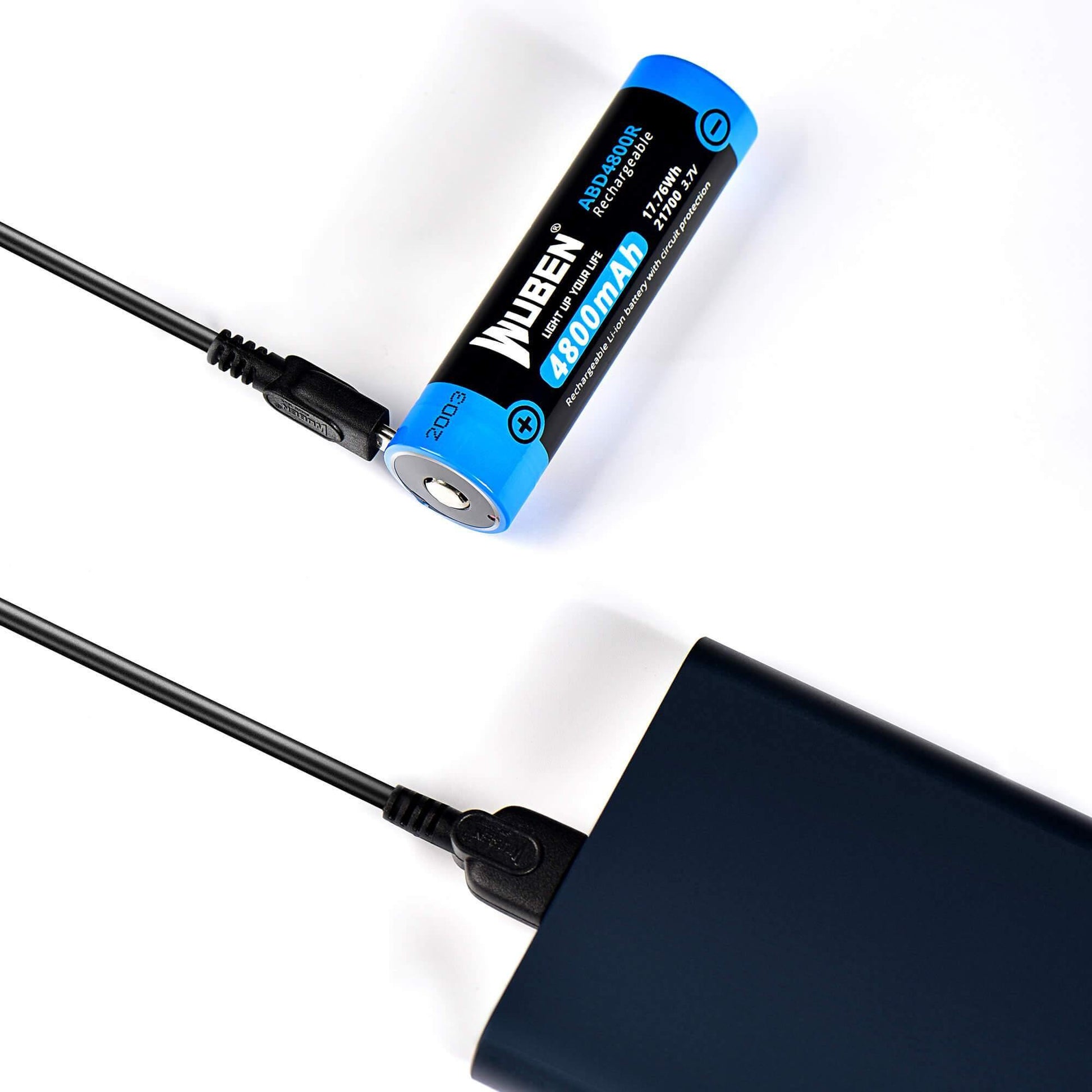 ABD4800R 21700 4800mAh with charging socket rechargeable Protected lithium battery - WUBEN